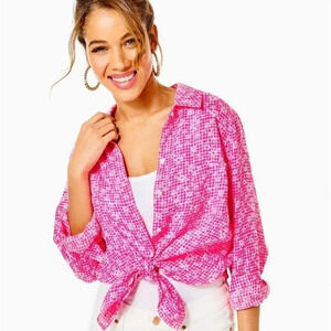 Lilly Pulitzer Sea Coast Linen Blouse, Size Large, NIP